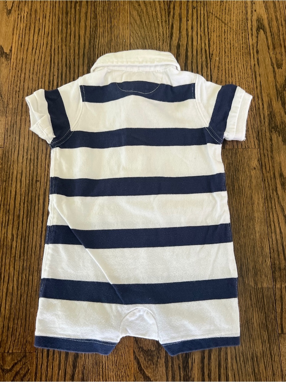 Ralph Lauren White & Navy Striped Polo Romper with Orange Pony - Picture 5 of 5